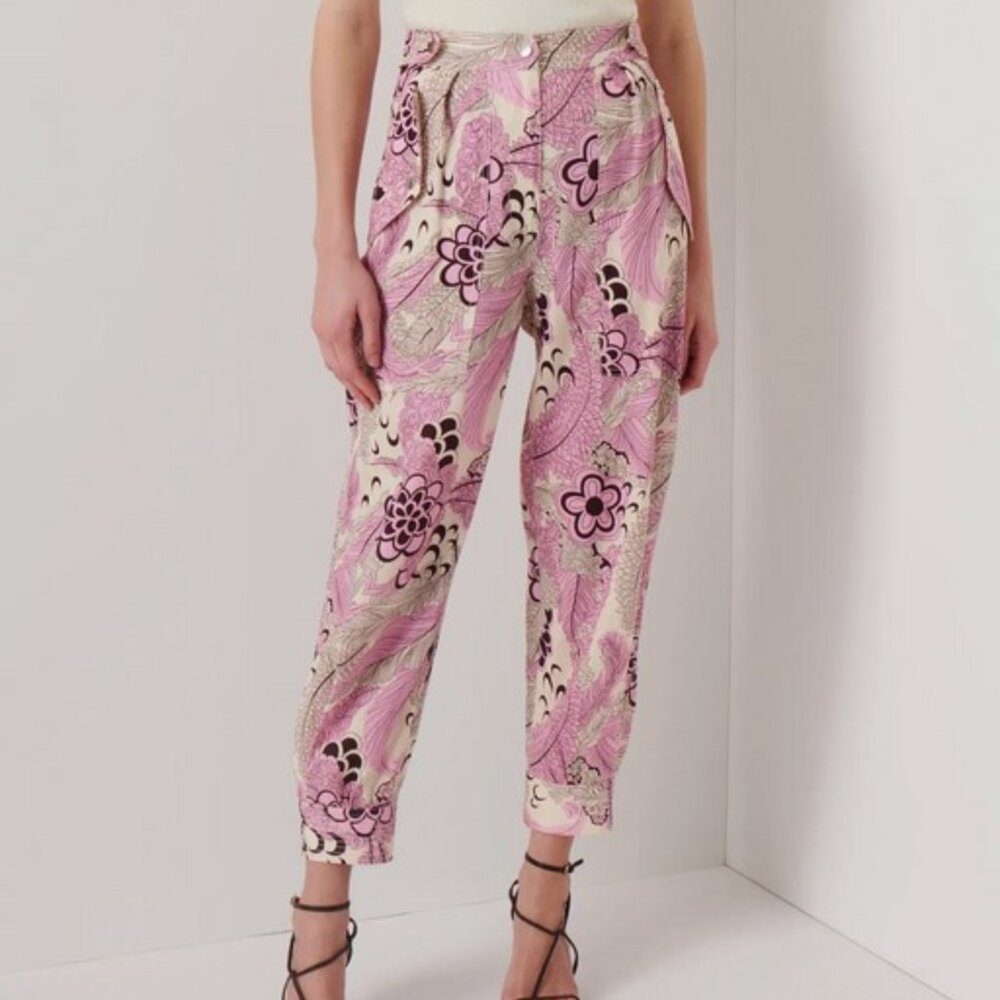 NWT Derek Lam 10 Crosby "Atticus" Utility Pants Linen Blend Pink Print Sz 4